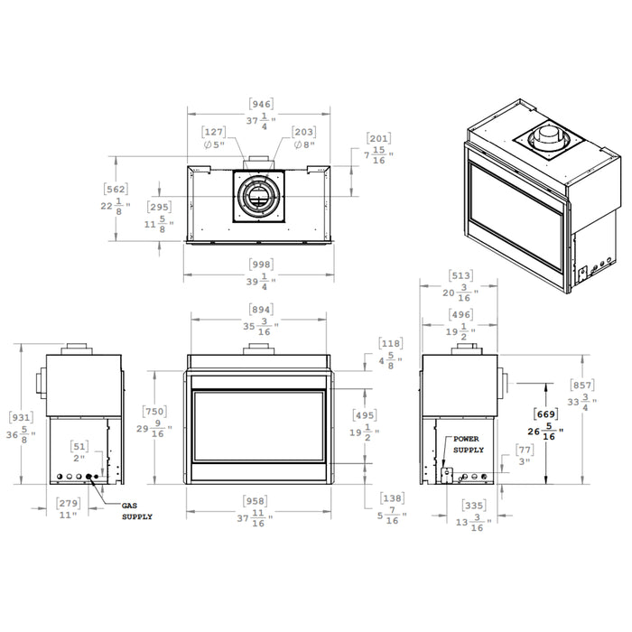 Sophisticated Phenom 38" fireplace, remote controlled for light and heat adjustments.