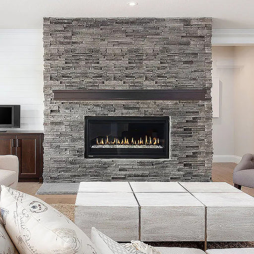 Phenom 38" gas fireplace, sleek design with even warmth distribution.