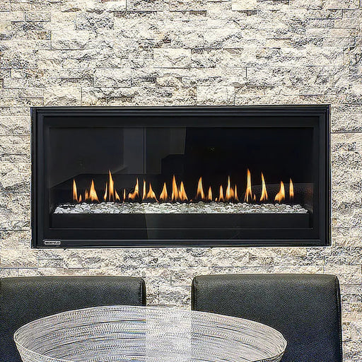 Montigo Phenom 42" fireplace, sleek design with minimalist aesthetic and micro mesh screen.