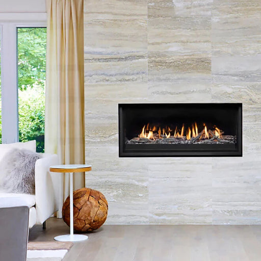 Phenom 52" gas fireplace, elegant full load with even warmth distribution.