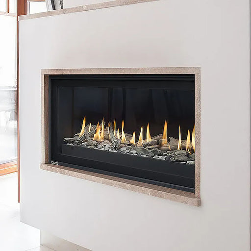 Montigo Phenom 52" fireplace, sleek design with minimalist aesthetic and micro mesh screen.