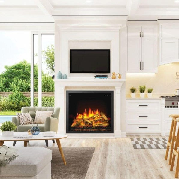 Captivating flames of Napoleon Elevation 36 built-in electric fireplace.