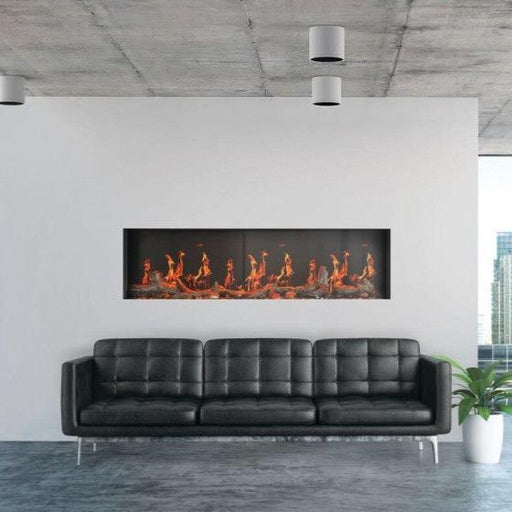 Luminex 65 electric fireplace showcasing customizable LCD flame visuals.
