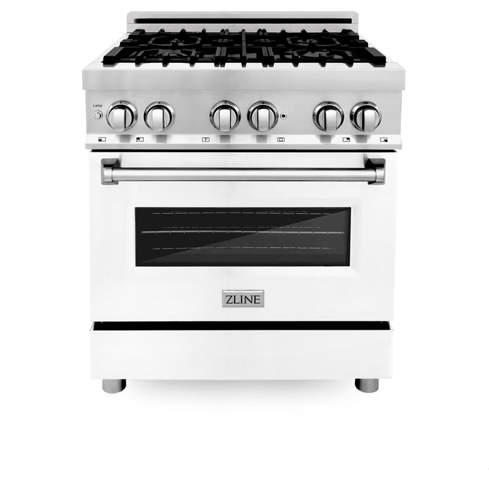 ZLINE 30"Professional Dual Fuel Range in Stainless Steel with White Matte Door, RA-WM-30