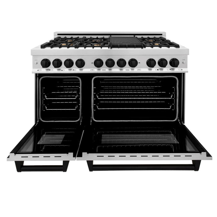 ZLINE 48" Autograph Edition Dual Fuel Range in Stainless Steel with Matte Black Accents, RAZ-48-MB