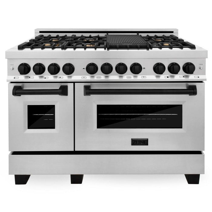 ZLINE 48" Autograph Edition Dual Fuel Range in Stainless Steel with Matte Black Accents, RAZ-48-MB