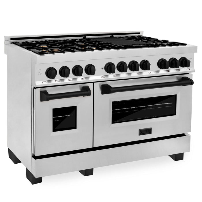 ZLINE 48" Autograph Edition Dual Fuel Range in Stainless Steel with Matte Black Accents, RAZ-48-MB