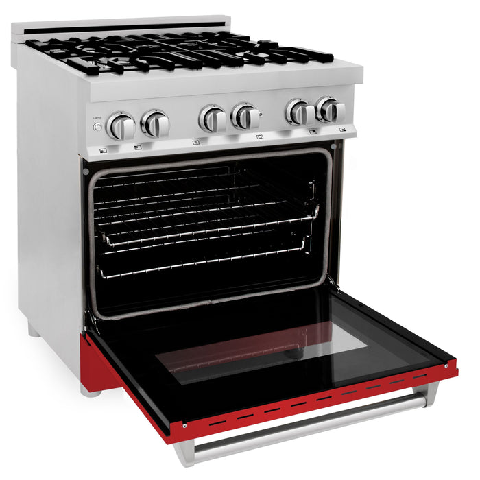 ZLINE 30" Dual Fuel Range in Stainless Steel with Red Matte Door, RA-RM-30