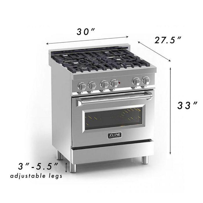 ZLINE 30" Dual Fuel Range in Stainless Steel with Black Matte Door, RA-BLM-30