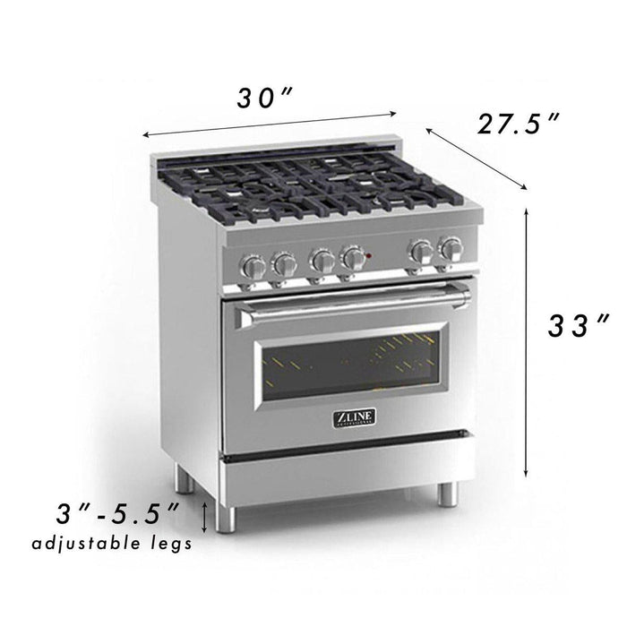 ZLINE 30" Dual Fuel Range in Stainless Steel with Red Gloss Door, RA-RG-30