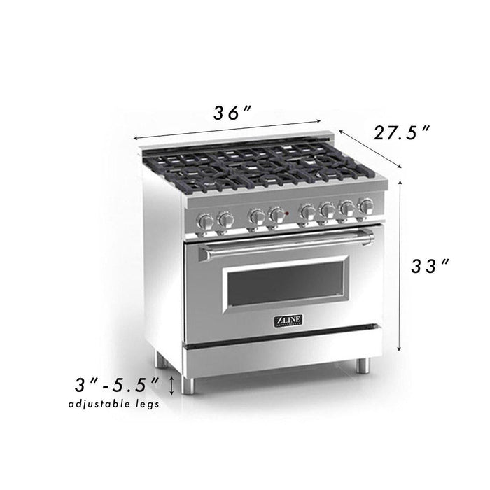 ZLINE 36" Dual Fuel Range in Stainless Steel with Red Gloss Door, RA-RG-36