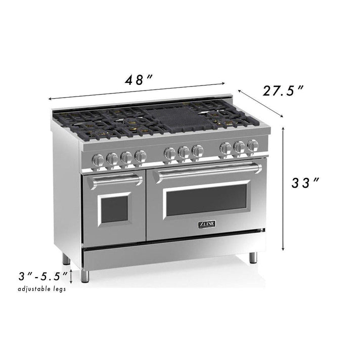 ZLINE 48" Dual Fuel Range in Stainless Steel with Black Matte Doors, RA-BLM-48