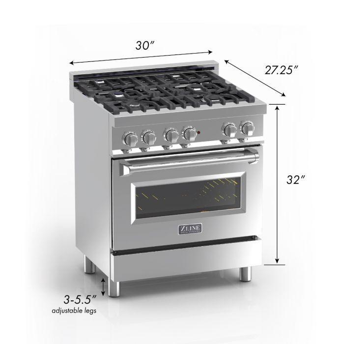 ZLINE 30" Dual Fuel Range in DuraSnow® Stainless with White Matte Door, RAS-WM-30