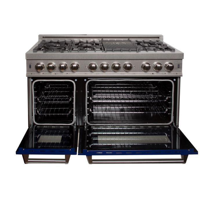 ZLINE 48" Dual Fuel Range in DuraSnow® Stainless with Blue Gloss Door, RAS-BG-48