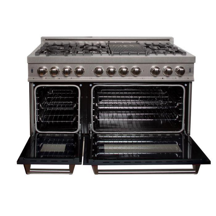 ZLINE 48" Dual Fuel Range in DuraSnow® Stainless with Black Matte Door, RAS-BLM-48