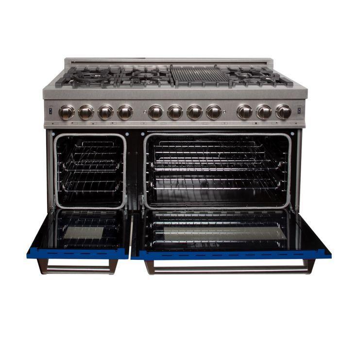 ZLINE 48" Dual Fuel Range in DuraSnow® Stainless Steel with Blue Matte Door, RAS-BM-48