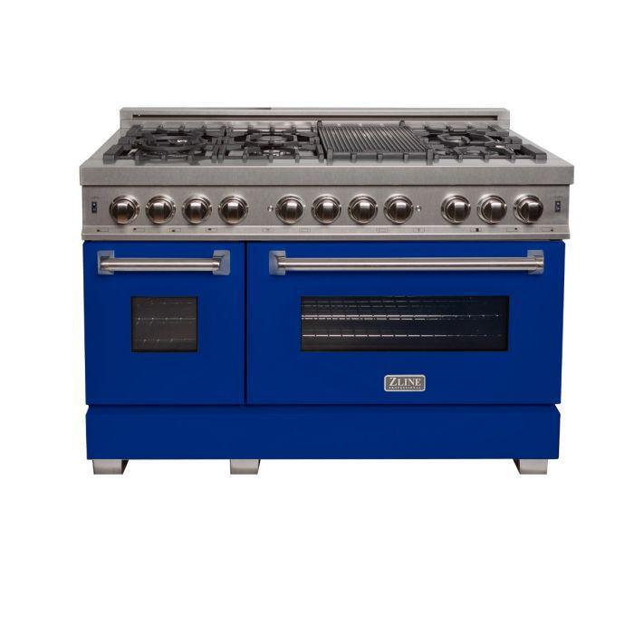 ZLINE 48" Dual Fuel Range in DuraSnow® Stainless Steel with Blue Matte Door, RAS-BM-48