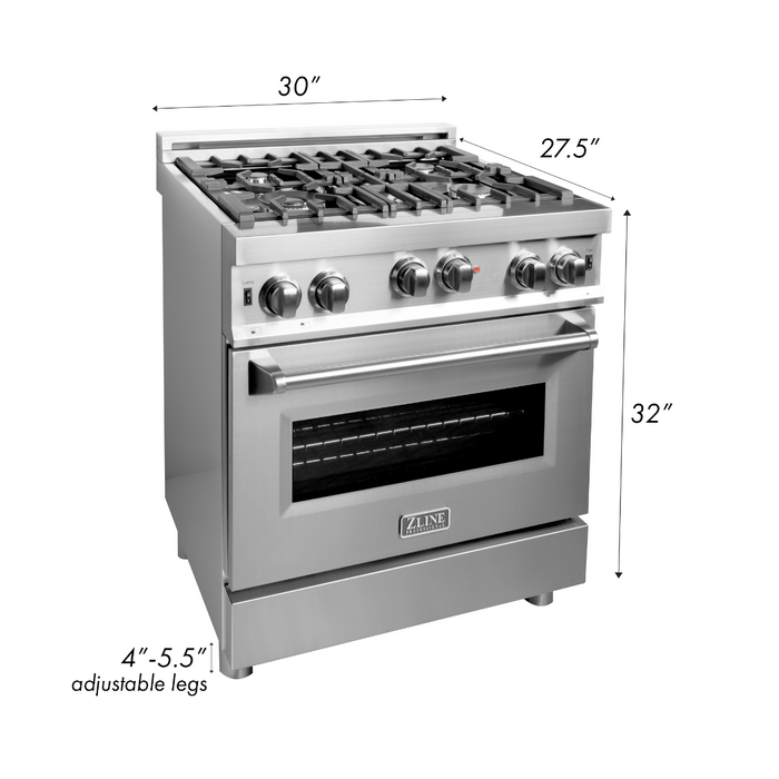 ZLINE 30" All Gas Range in Stainless Steel with Red Matte Door, RG-RM-30