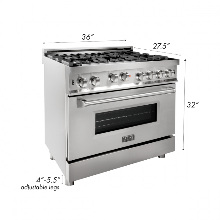 ZLINE 36" All Gas Range in Stainless Steel with Red Gloss Door, RG-RG-36