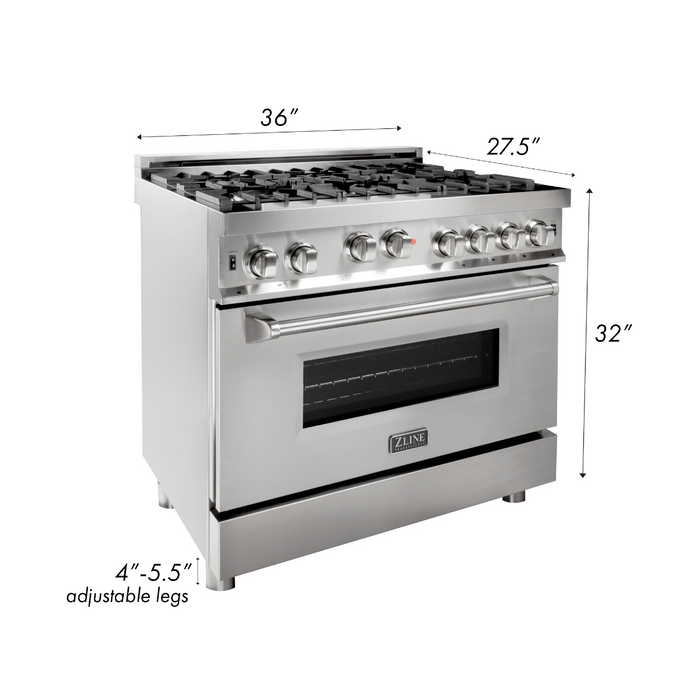 ZLINE 36" All Gas Range in Stainless Steel with Red Matte Door, RG-RM-36