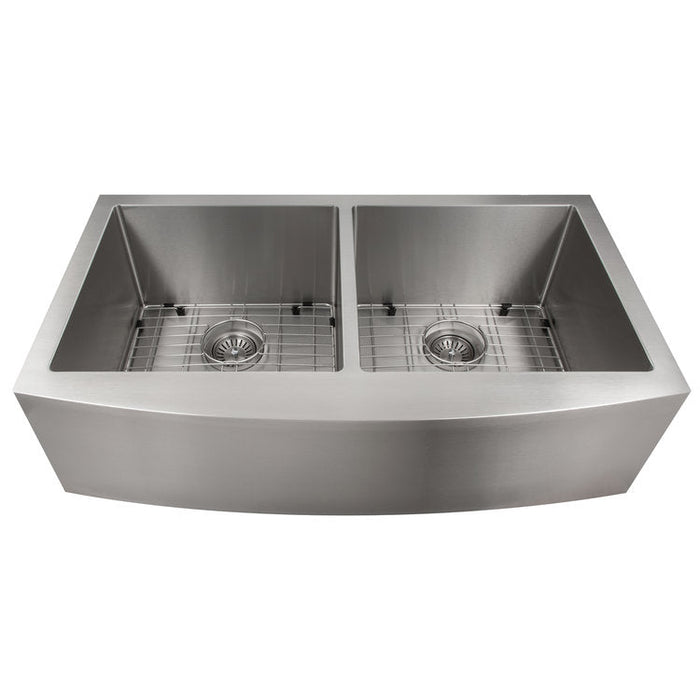 ZLINE 36" Niseko Farmhouse Apron Mount Double Bowl Kitchen Sink in Stainless Steel  with Bottom Grid, SA50D-36