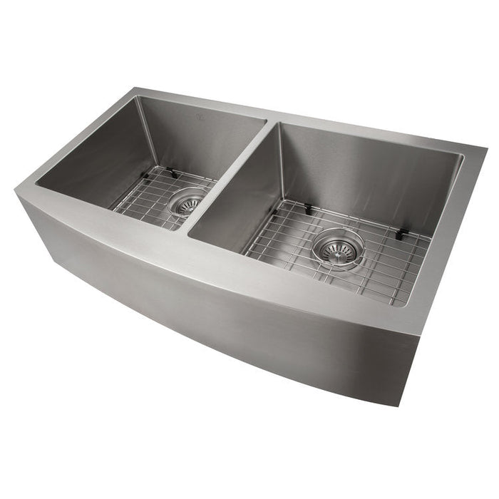 ZLINE 36" Niseko Farmhouse Apron Mount Double Bowl Kitchen Sink in Stainless Steel  with Bottom Grid, SA50D-36