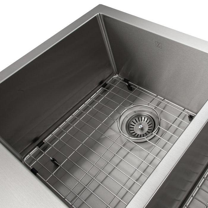 ZLINE 36" Niseko Farmhouse Apron Mount Double Bowl Kitchen Sink in Stainless Steel  with Bottom Grid, SA50D-36