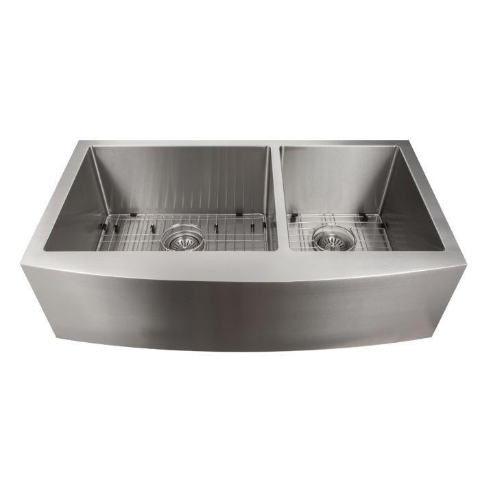 ZLINE 36" Courchevel Farmhouse Apron Mount Double Bowl Kitchen Sink in Stainless Steel with Bottom Grid (Out of Stock), SA60D-36