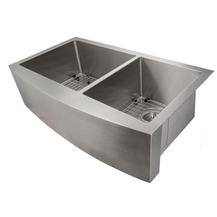 ZLINE 36" Courchevel Farmhouse Apron Mount Double Bowl Kitchen Sink in Stainless Steel with Bottom Grid (Out of Stock), SA60D-36