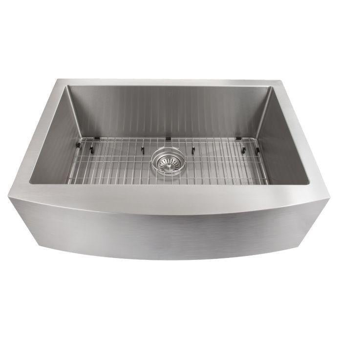 ZLINE 33" Vail Farmhouse Apron Mount Single Bowl Kitchen Sink in Stainless Steel Kitchen Sink with Bottom Grid, SAS-33