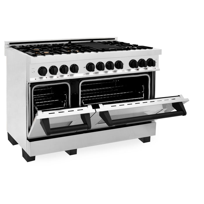 ZLINE 48" Autograph Edition Dual Fuel Range in Stainless Steel with Matte Black Accents, RAZ-48-MB