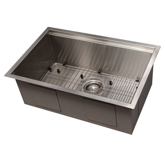 ZLINE 27" Garmisch Undermount Single Bowl Stainless Steel Kitchen Sink with Bottom Grid and Accessories, SLS-27