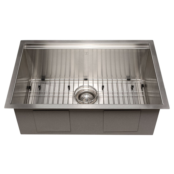 ZLINE 27" Garmisch Undermount Single Bowl Stainless Steel Kitchen Sink with Bottom Grid and Accessories, SLS-27