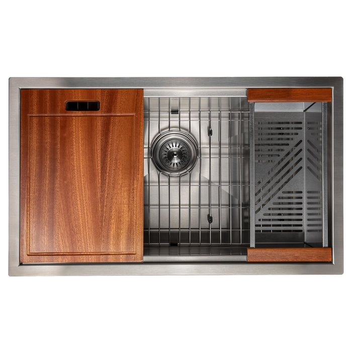 ZLINE 30" Garmisch Undermount Single Bowl Stainless Steel Kitchen Sink with Bottom Grid and Accessories, SLS-30