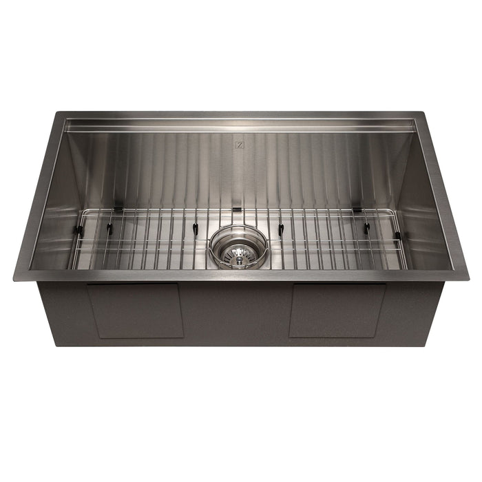 ZLINE 30" Garmisch Undermount Single Bowl Stainless Steel Kitchen Sink with Bottom Grid and Accessories, SLS-30