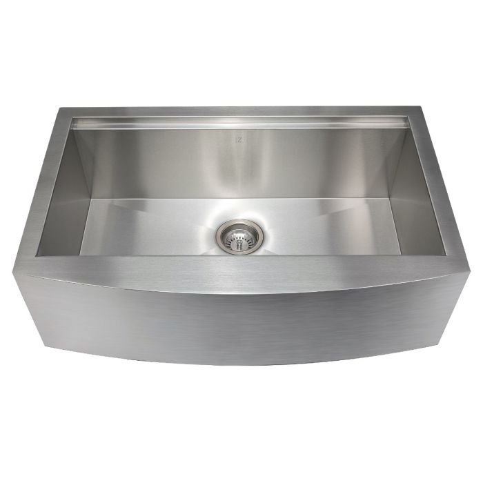 ZLINE 33" Moritz Farmhouse Apron Mount Single Bowl Kitchen Sink in Stainless Steel with Bottom Grid and Accessories, SLSAP-33