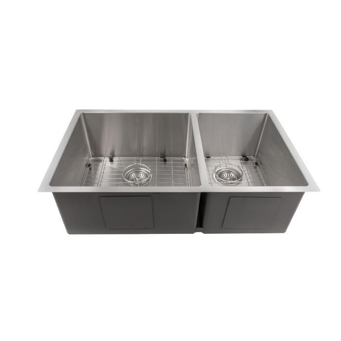 ZLINE 33" Chamonix Undermount Double Bowl Kitchen Sink in Stainless Steel with Bottom Grid, SR60D-33