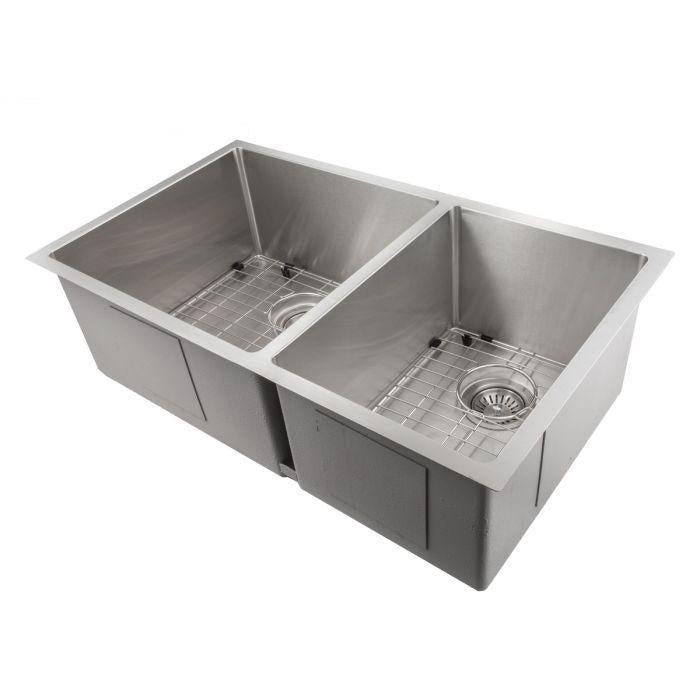 ZLINE 33" Chamonix Undermount Double Bowl Kitchen Sink in Stainless Steel with Bottom Grid, SR60D-33