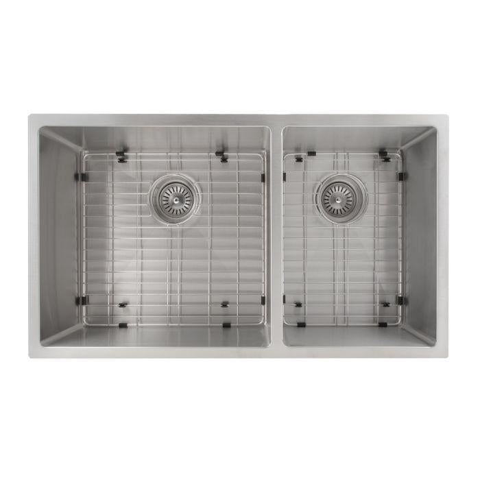 ZLINE 33" Chamonix Undermount Double Bowl Kitchen Sink in Stainless Steel with Bottom Grid, SR60D-33