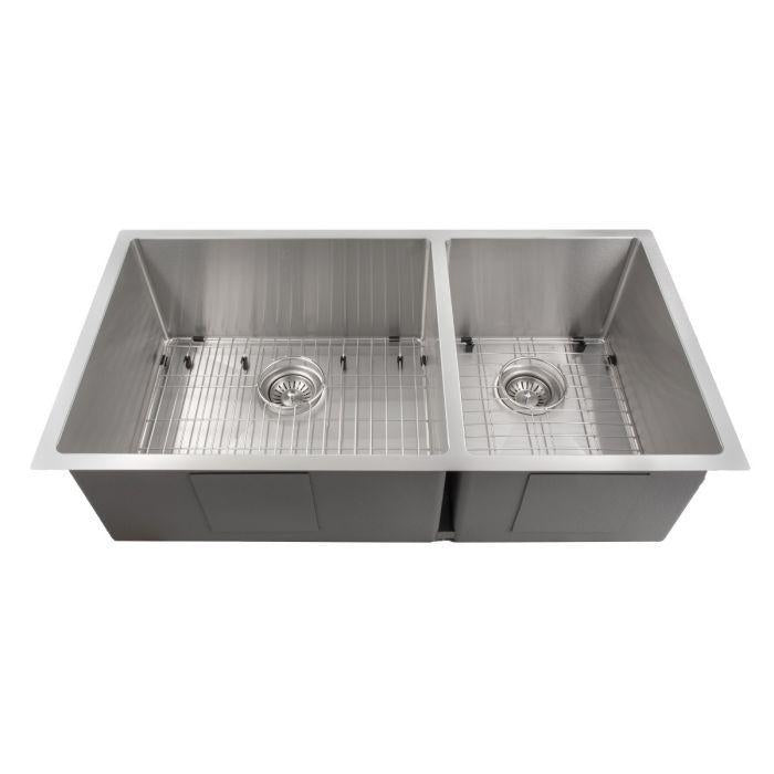 ZLINE 36" Chamonix Undermount Double Bowl Kitchen Sink in Stainless Steel with Bottom Grid, SR60D-36