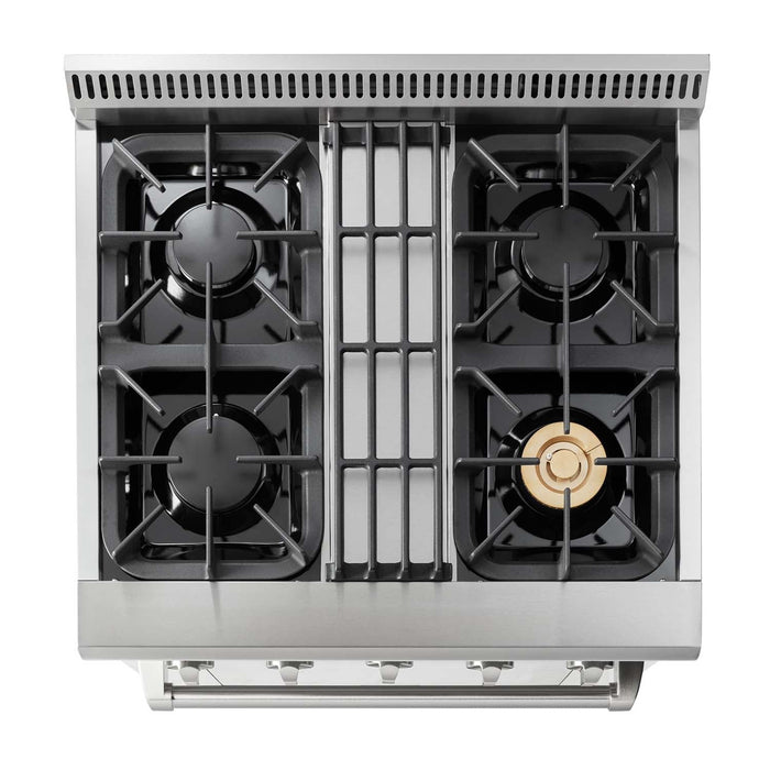 Thor Kitchen Appliance Package - 30 in. Propane Gas Burner/Electric Oven Range, Range Hood, AP-HRD3088ULP