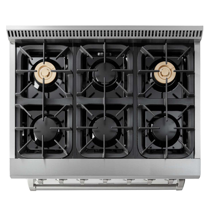 Thor Kitchen Appliance Package - 36 in. Gas Burner/Electric Oven Range & Range Hood Package, AP-HRD3606U