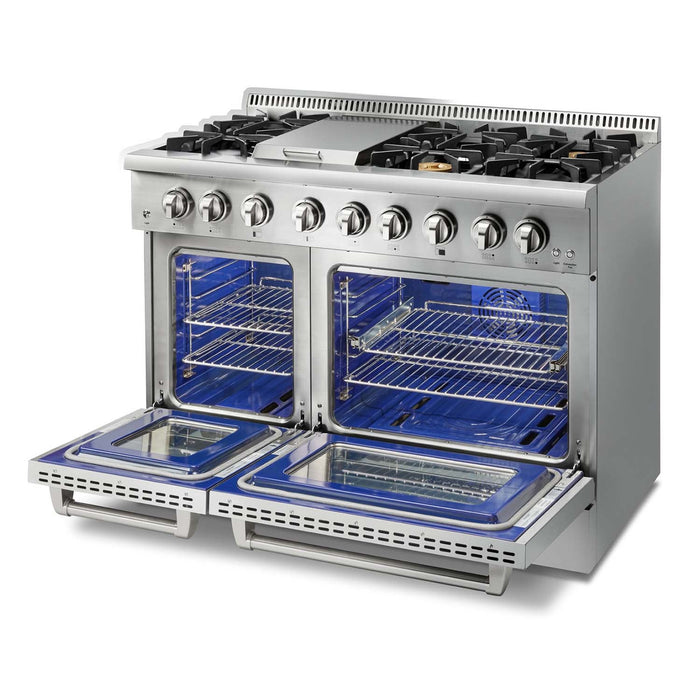 Thor Kitchen Appliance Package - 48 inch Propane Gas Burner/Electric Oven Range, Range Hood, AP-HRD4803ULP
