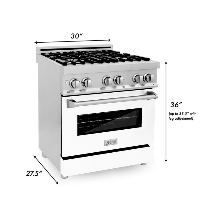 ZLINE 30"Professional Dual Fuel Range in Stainless Steel with White Matte Door, RA-WM-30