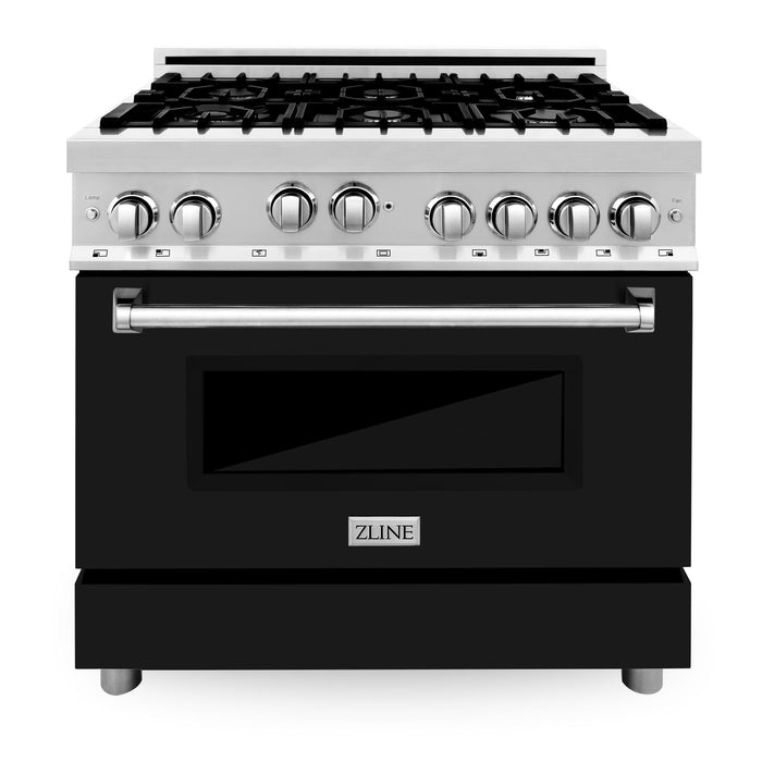 ZLINE 36" All Gas Range in Stainless Steel with Black Matte Door, RG-BLM-36