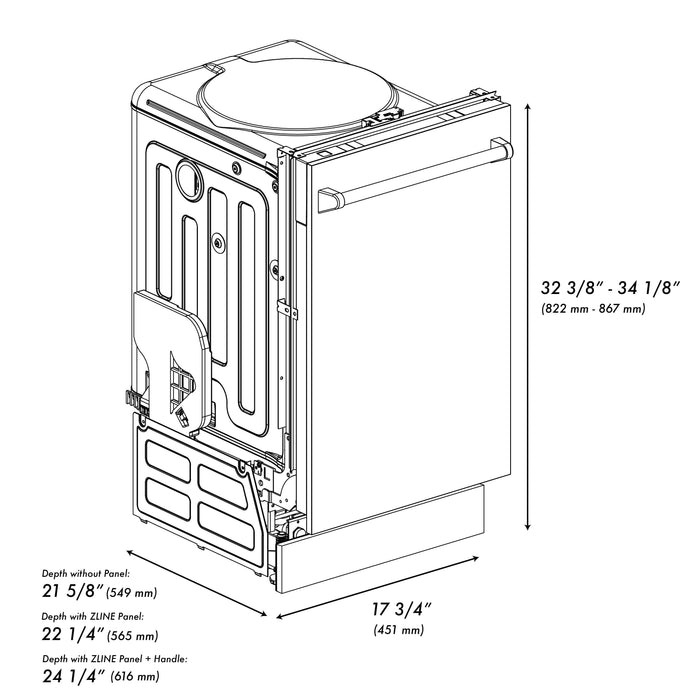 ZLINE 18" Top Control Dishwasher in White Matte Stainless Steel, DW-WM-18