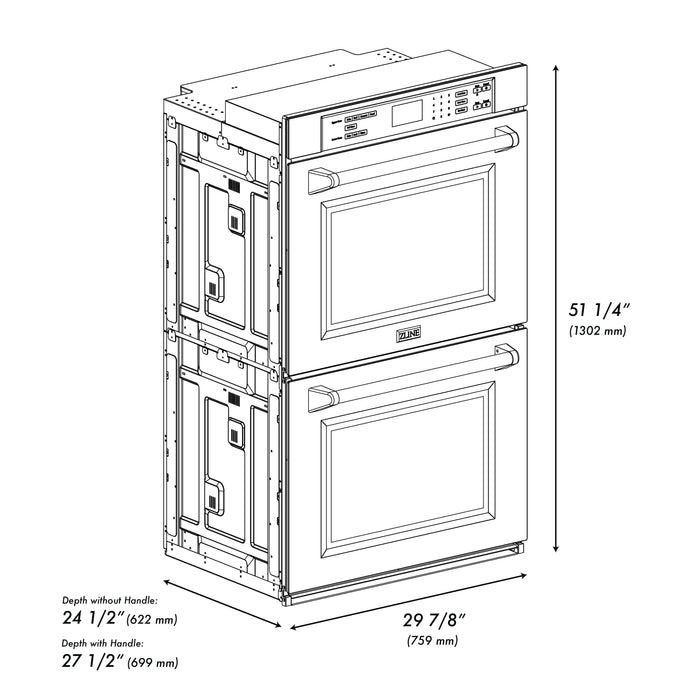 ZLINE 30" Autograph Edition Double Wall Oven in Black Stainless Steel and Champagne Bronze Accents, AWDZ-30-BS-CB