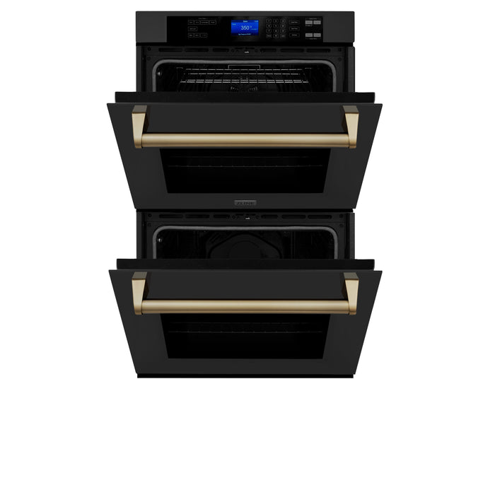 ZLINE 30" Autograph Edition Double Wall Oven in Black Stainless Steel and Champagne Bronze Accents, AWDZ-30-BS-CB