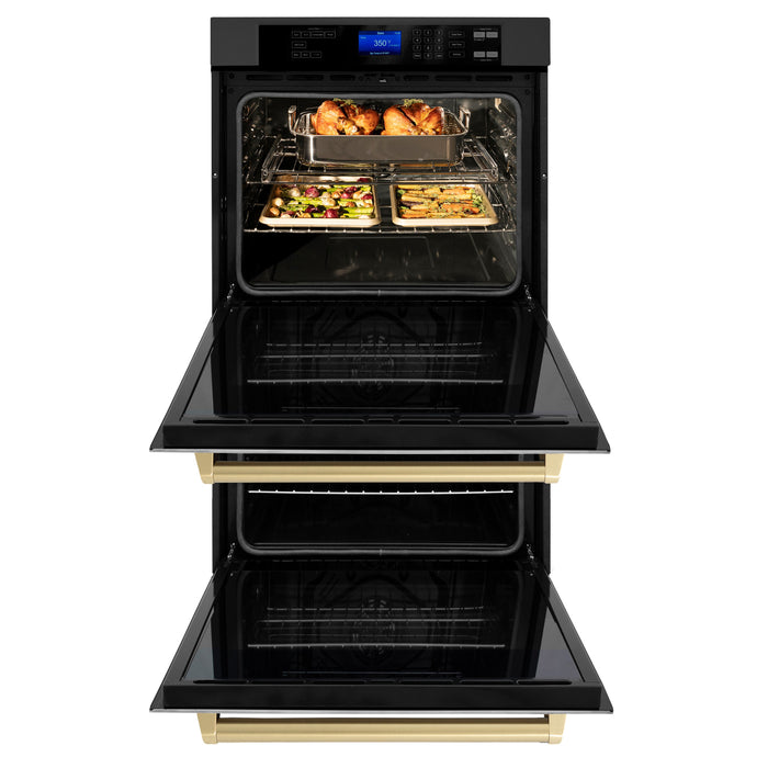 ZLINE 30" Autograph Edition Double Wall Oven in Black Stainless Steel and Champagne Bronze Accents, AWDZ-30-BS-CB