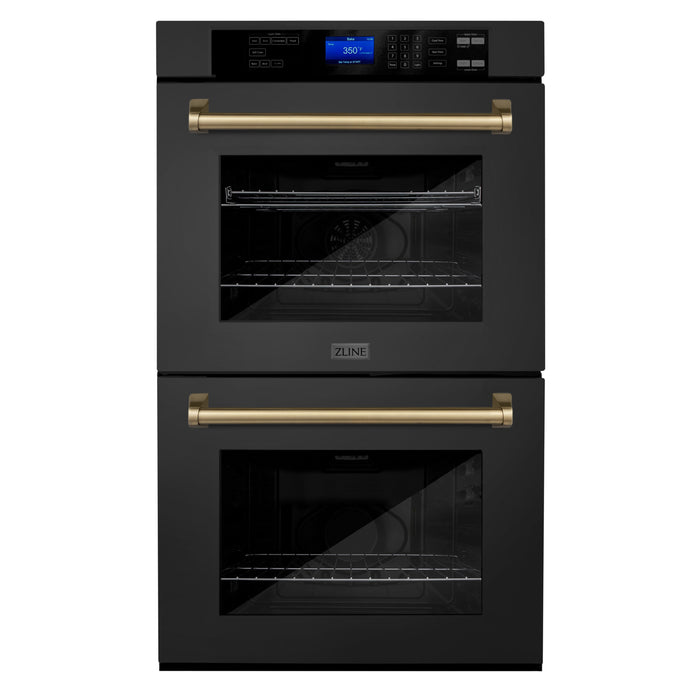 ZLINE 30" Autograph Edition Double Wall Oven in Black Stainless Steel and Champagne Bronze Accents, AWDZ-30-BS-CB